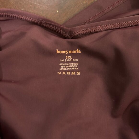 Honey Mark Swim Tank Top Women‎ 3XL Burgundy V-Neck Water Resistant NEW - Picture 2 of 6